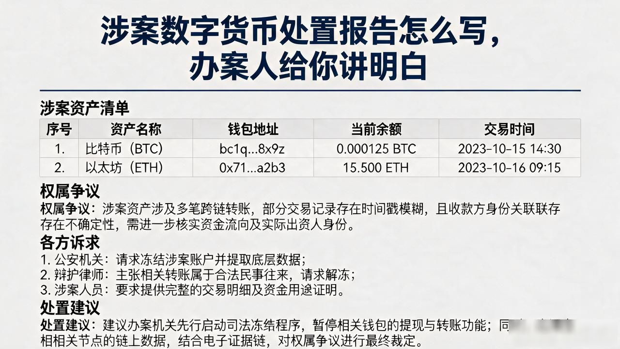 涉案数字货币处置报告怎么写，办案人给你讲明白