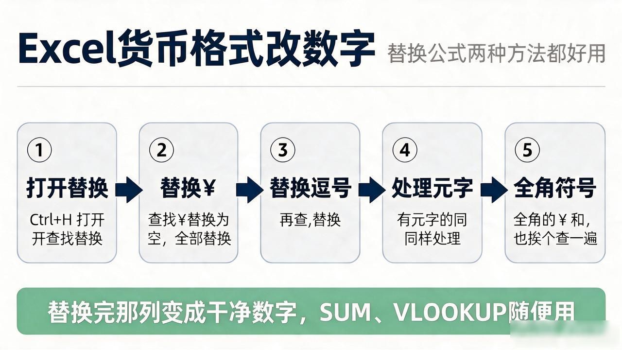 Excel货币格式改数字_替换公式两种方法都好用