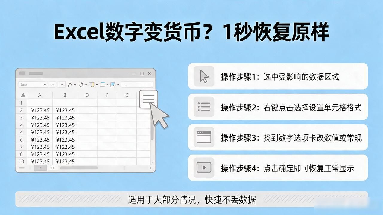Excel货币格式变回常规方法_Excel数字变货币格式改回_excel打开后数字变货币